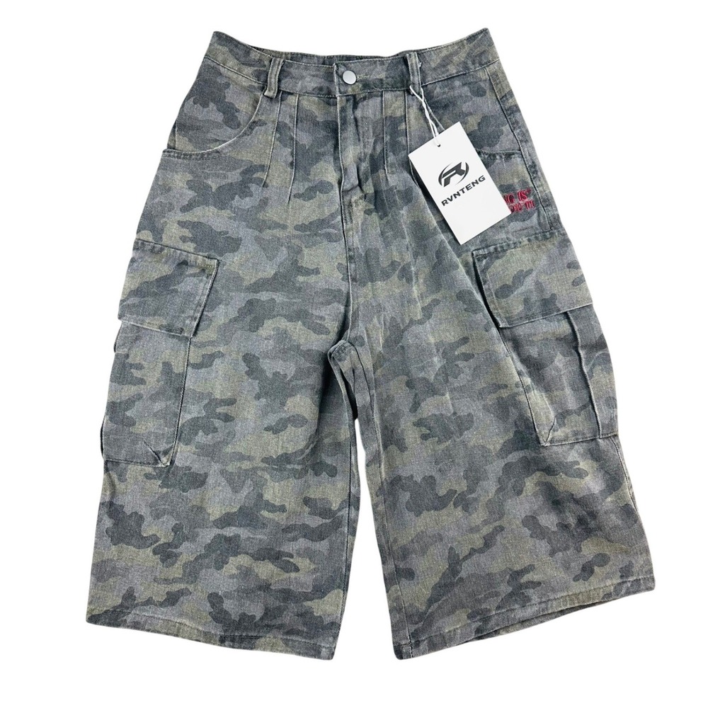 RVNTENG Camo Shorts Men M Gray 100% Cotton‎ Pockets Casual Pockets Streetwear
